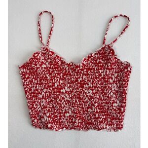 Summer Picnic Primark Smocked Cami Crop Top Womens S Red White Floral